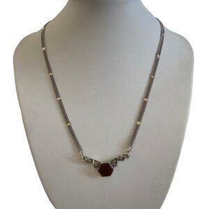 Art Deco Sterling Silver Collar Necklace Garnet Stone